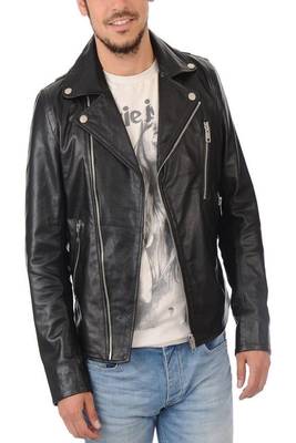 men's black lambskin leather biker jacket classic moto zip style premium premium 2