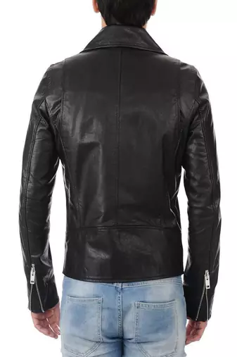 men's black lambskin leather biker jacket classic moto zip style premium premium