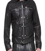 Men's black genuine lambskin leather motorcycle jacket slim fit designer men biker jacket-l176