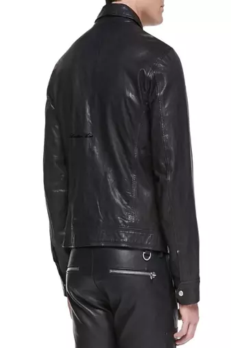 men's black lambskin leather biker jacket classic moto zip style premium exclusive