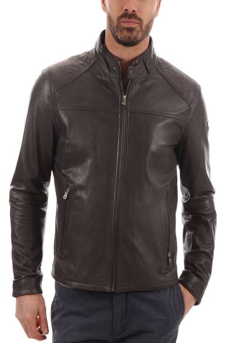 Men's black genuine lambskin leather motorcycle jacket slim fit designer men biker jacket-l177