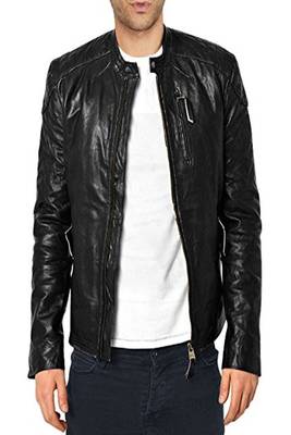 men's black lambskin leather biker jacket classic moto zip style premium stylish 1