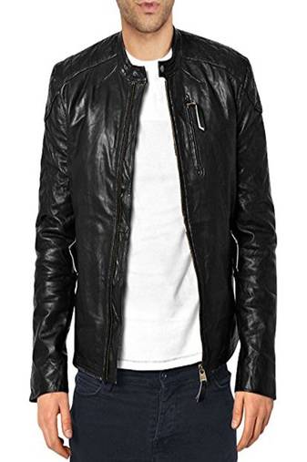 Men's black genuine lambskin leather motorcycle jacket slim fit designer men biker jacket-l178
