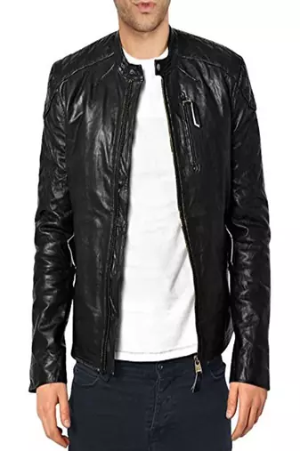 men's black lambskin leather biker jacket classic moto zip style premium stylish