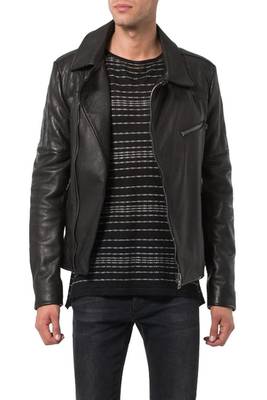 men's black lambskin leather biker jacket classic moto zip style premium authentic 1