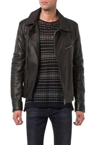 Men's black genuine lambskin leather motorcycle jacket slim fit designer men biker jacket-l179