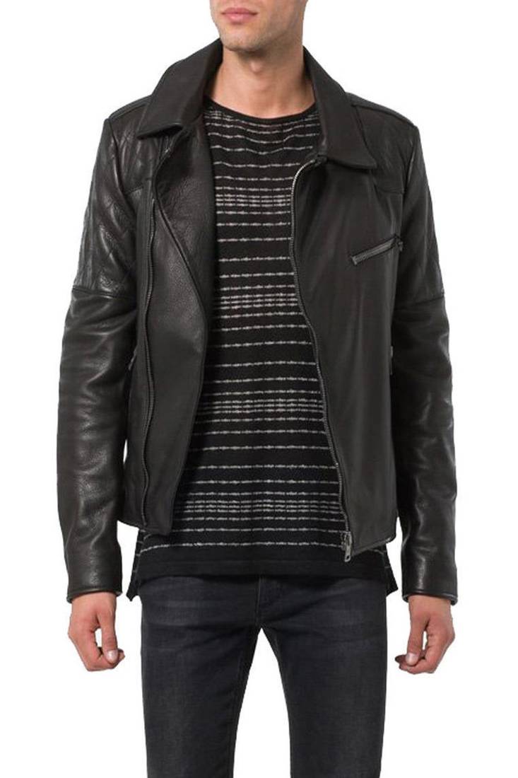 Men's black genuine lambskin leather motorcycle jacket slim fit designer men biker jacket-l179