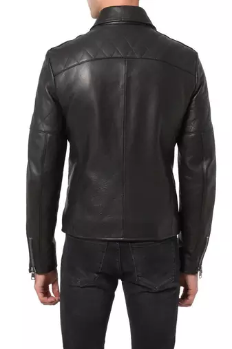 men's black lambskin leather biker jacket classic moto zip style premium authentic