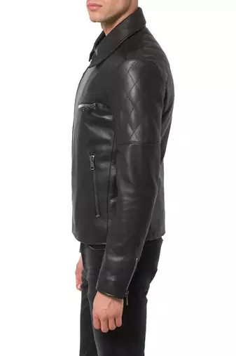 men's black lambskin leather biker jacket classic moto zip style premium authentic