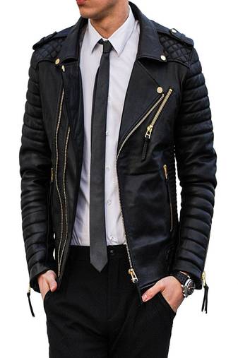 Men's black genuine lambskin leather motorcycle jacket slim fit designer men biker jacket-l181