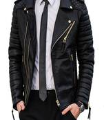 Men's black genuine lambskin leather motorcycle jacket slim fit designer men biker jacket-l181