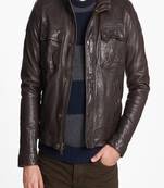 men's brown lambskin leather biker jacket classic moto zip style superior