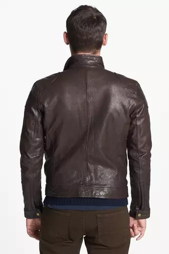 men's brown lambskin leather biker jacket classic moto zip style superior