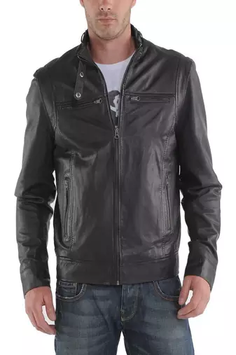 men's black lambskin leather biker jacket classic moto zip style premium refined
