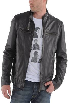 men's black lambskin leather biker jacket classic moto zip style premium refined 2