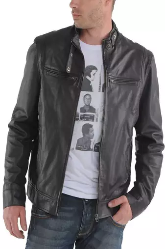 men's black lambskin leather biker jacket classic moto zip style premium refined