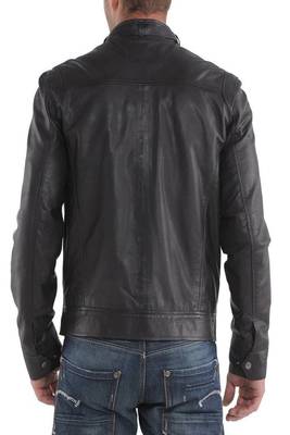 men's black lambskin leather biker jacket classic moto zip style premium refined 3