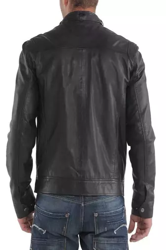 men's black lambskin leather biker jacket classic moto zip style premium refined