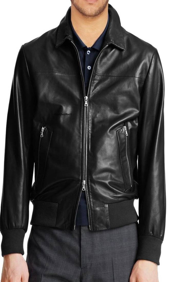 Men's black genuine lambskin leather motorcycle jacket slim fit designer men biker jacket-l185