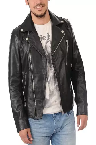 men's black lambskin leather biker jacket classic moto zip style premium sophisticated