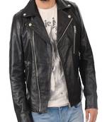 men's black lambskin leather biker jacket classic moto zip style premium sophisticated