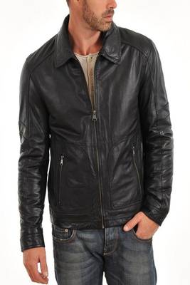 men's black lambskin leather biker jacket classic moto zip style premium classic 1