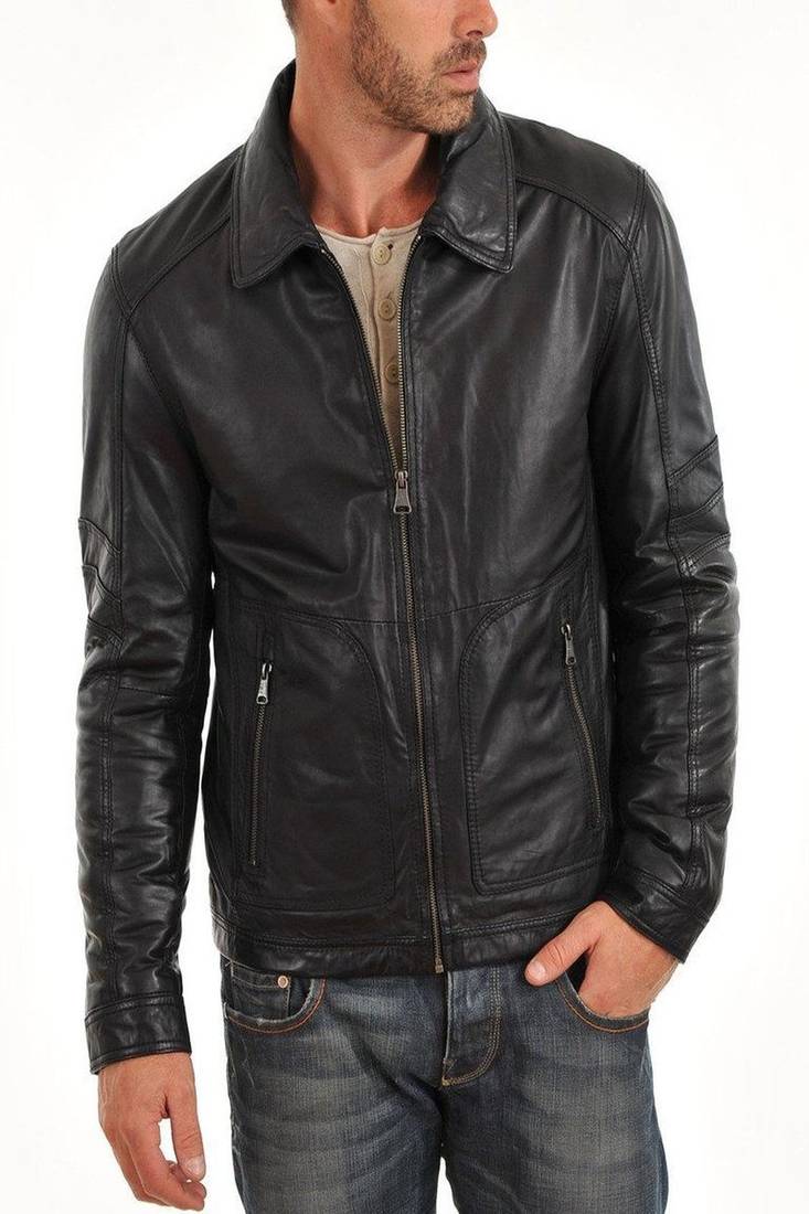 Men's black genuine lambskin leather motorcycle jacket slim fit designer men biker jacket-l187