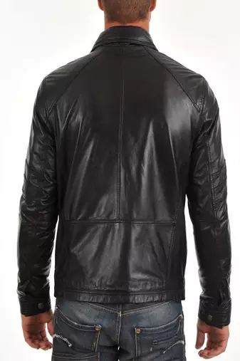 men's black lambskin leather biker jacket classic moto zip style premium classic