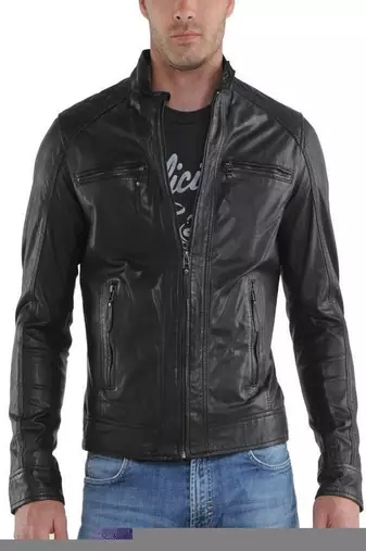 men's black lambskin leather biker jacket classic moto zip style premium timeless