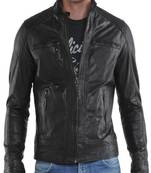 Men's black genuine lambskin leather motorcycle jacket slim fit designer men biker jacket-l191