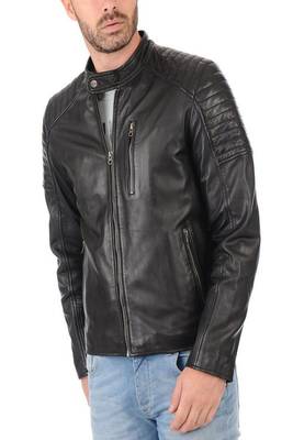 men's black lambskin leather biker jacket classic moto zip style premium distinctive 1