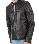 Men's black genuine lambskin leather motorcycle jacket slim fit designer men biker jacket-l192