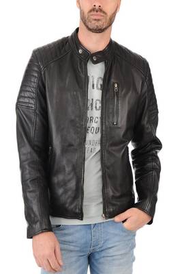 men's black lambskin leather biker jacket classic moto zip style premium distinctive 2