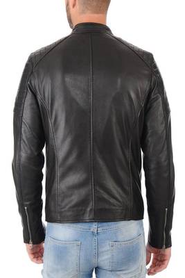 men's black lambskin leather biker jacket classic moto zip style premium distinctive 3