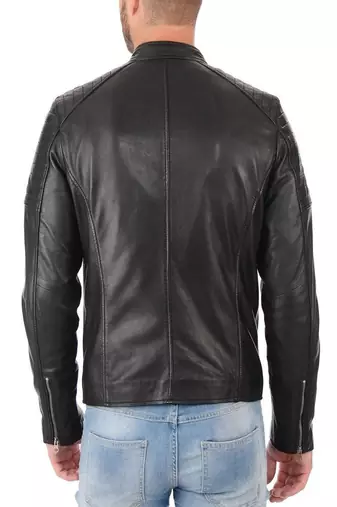 men's black lambskin leather biker jacket classic moto zip style premium distinctive