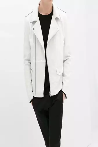 men's white lambskin leather biker jacket classic moto zip style exclusive