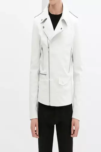 men's white lambskin leather biker jacket classic moto zip style exclusive