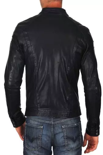 men's black lambskin leather biker jacket classic moto zip style premium luxury