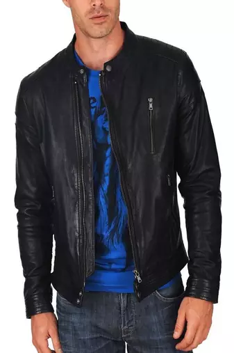 men's black lambskin leather biker jacket classic moto zip style premium luxury