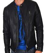 men's black lambskin leather biker jacket classic moto zip style premium luxury