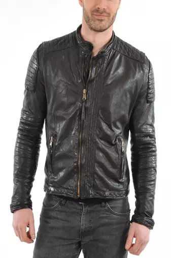 men's black lambskin leather biker jacket classic moto zip style premium deluxe