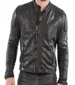 men's black lambskin leather biker jacket classic moto zip style premium deluxe