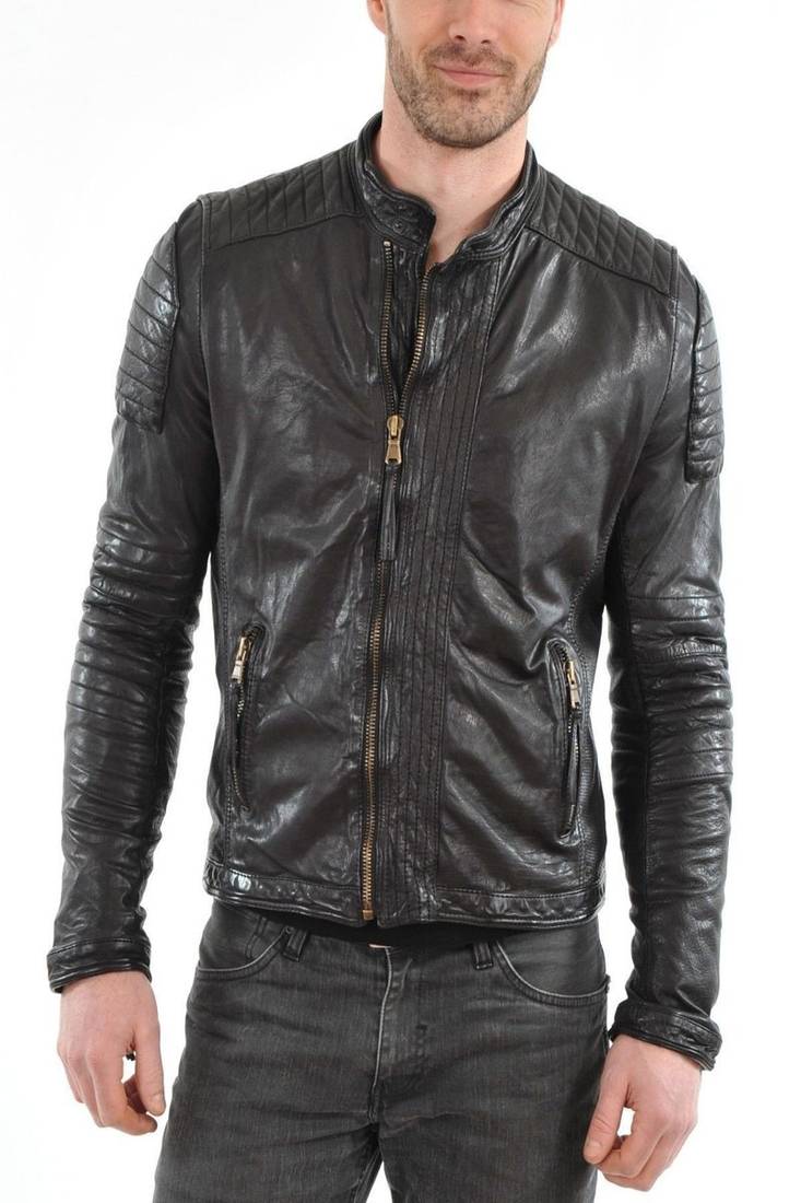 Men's black genuine lambskin leather motorcycle jacket slim fit designer men biker jacket-l195