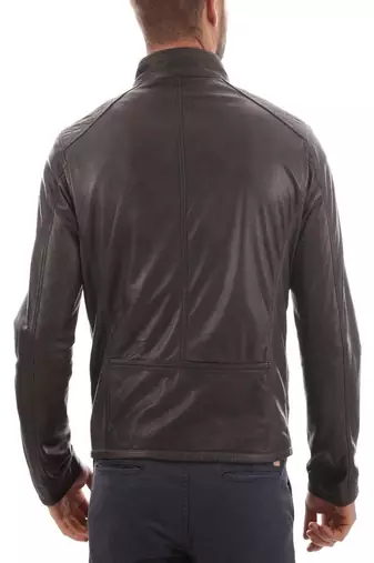 Men's black genuine lambskin leather motorcycle jacket slim fit designer men biker jacket-l196