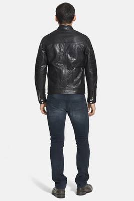 men's black lambskin leather biker jacket classic moto zip style premium select 2