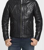 men's black lambskin leather biker jacket classic moto zip style premium select