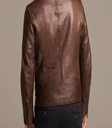 Men's brown genuine lambskin leather motorcycle jacket slim fit designer men biker jacket-l198