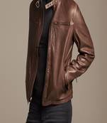 men's brown lambskin leather biker jacket classic moto zip style elegant