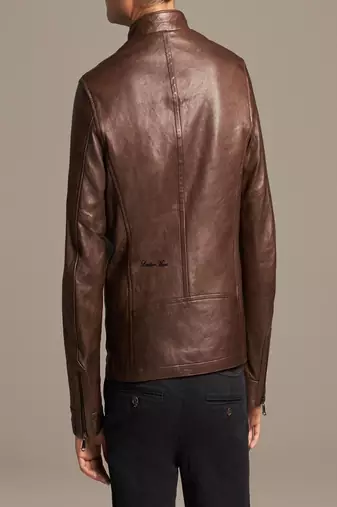 Men's brown genuine lambskin leather motorcycle jacket slim fit designer men biker jacket-l198