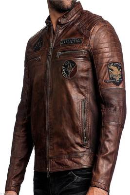 men's brown lambskin leather biker jacket classic moto zip style sophisticated 1